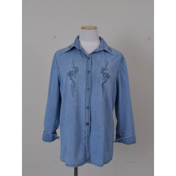 Worrnn Vintage 90s Blue Denim Shirt Shacket | size L - Picture 9 of 10